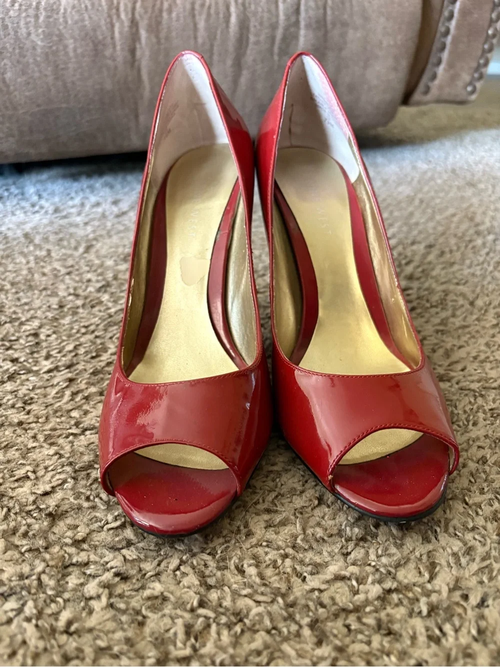 Nine West Red Patent Leather Peep-Toe Heels